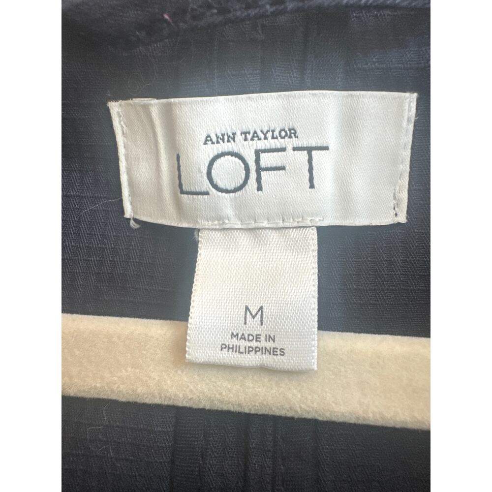 Loft Navy Jacket Elbow Length Sleeve Button Down Jacket with Waist Belt - Picture 3 of 8